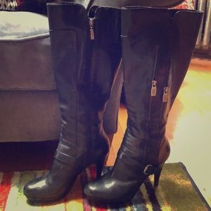 Guess Tall Black Leather Boot 3” Heels